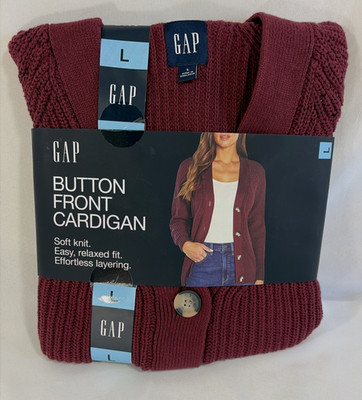 Women s GAP Button Front Cardigan Sweater Zinfandel Color Relaxed Fit - Size L