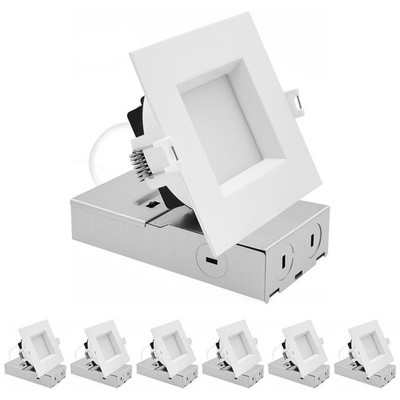 LUXRITE 4'' LED Square Recessed Light, 5CCT, 12-19W, Up to 1800LM Dimmable 6 Pack