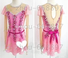 Ice Figure skating competition professional custom dress pink dyeing
