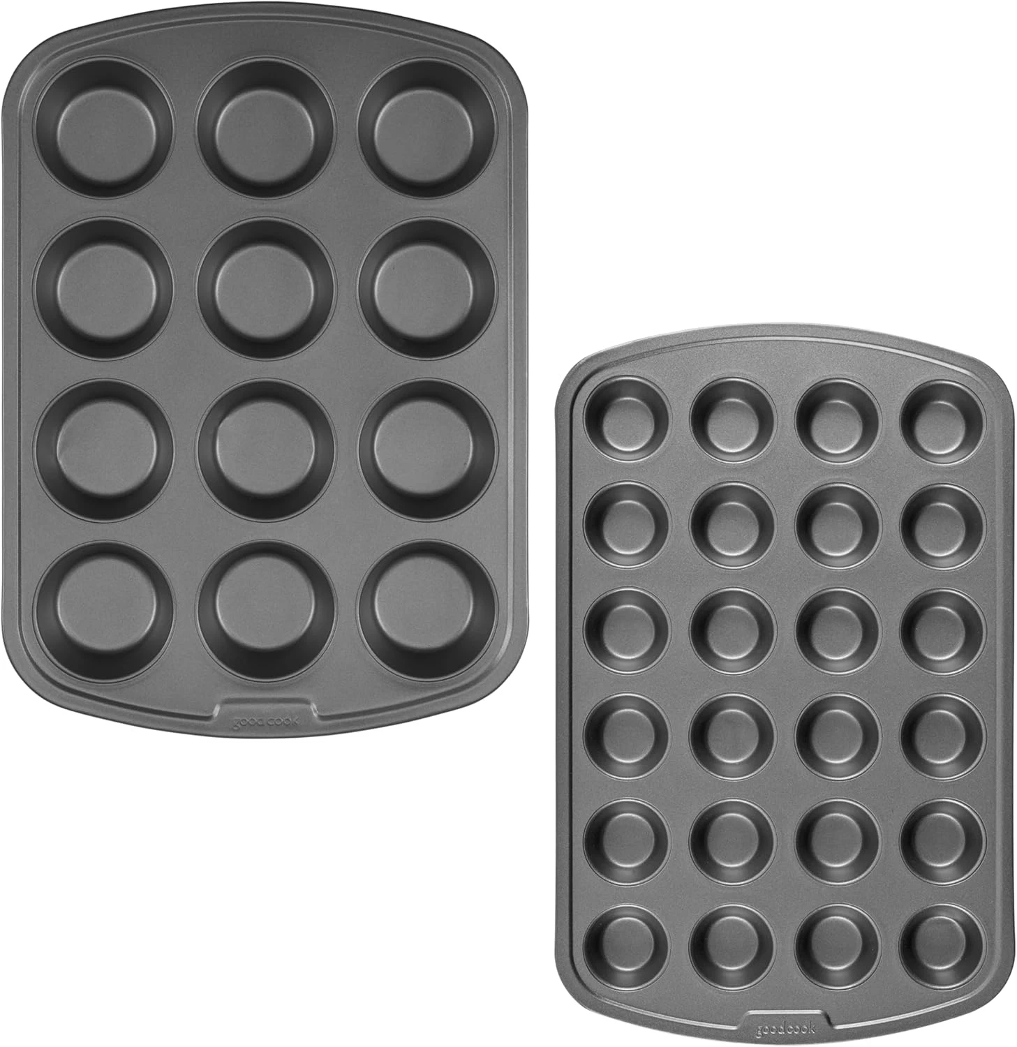 Set of 2 Everyday Nonstick Muffin Pans – 12‑Cup Standard and 24‑Cup Mini, Gray