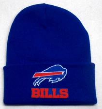Buffalo Bills flat applique logo on Royal Blue beanie  cap hat. See details