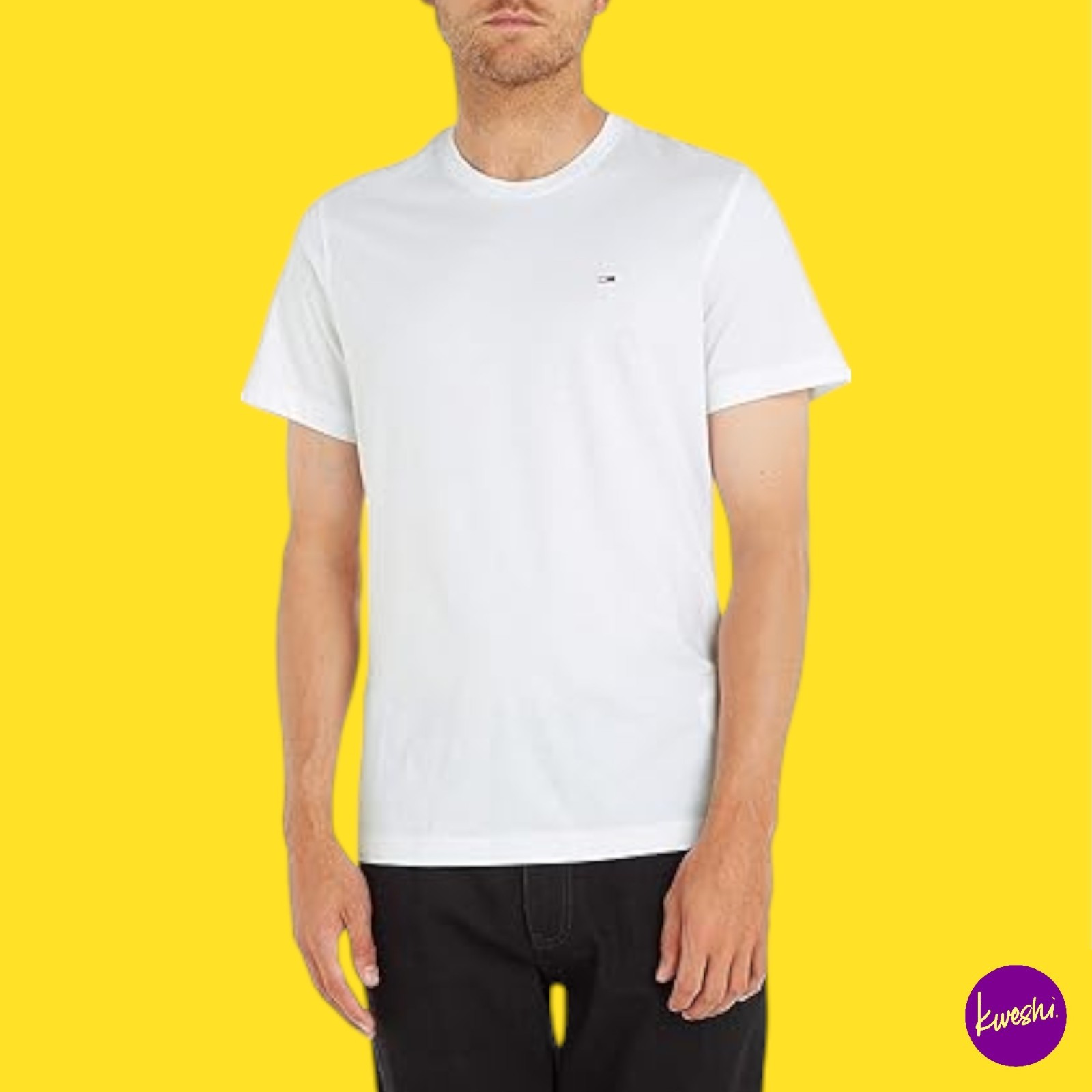 TOMMY JEANS Men's T-Shirt Cotton Slim Fit White Large UK L