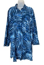 Lands' End Womens  L  Roll Tab Sleeve Tropical Blue Shirt Dress Coverup Vacation