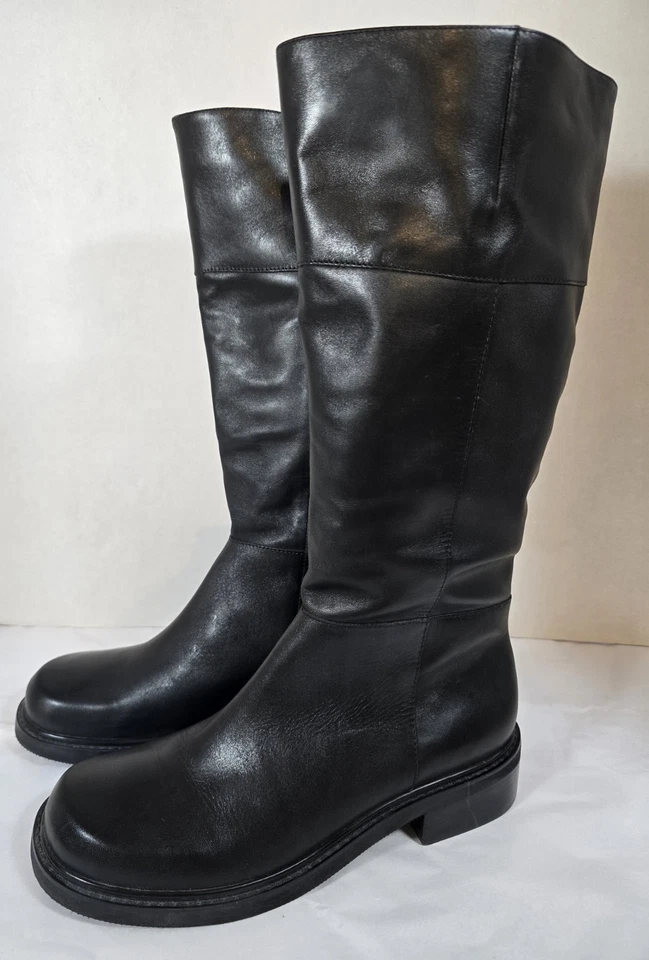 Botas hasta la rodilla Eddie Bauer para mujer de cuero negro suela gruesa cremallera interior 9,5 Foto 2 de 4