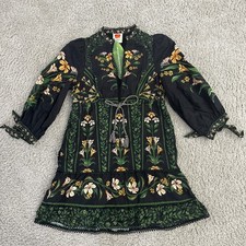 FARM RIO Flowers Arch Black Mini Dress Sz XS Linen Long Sleeve NWT $230