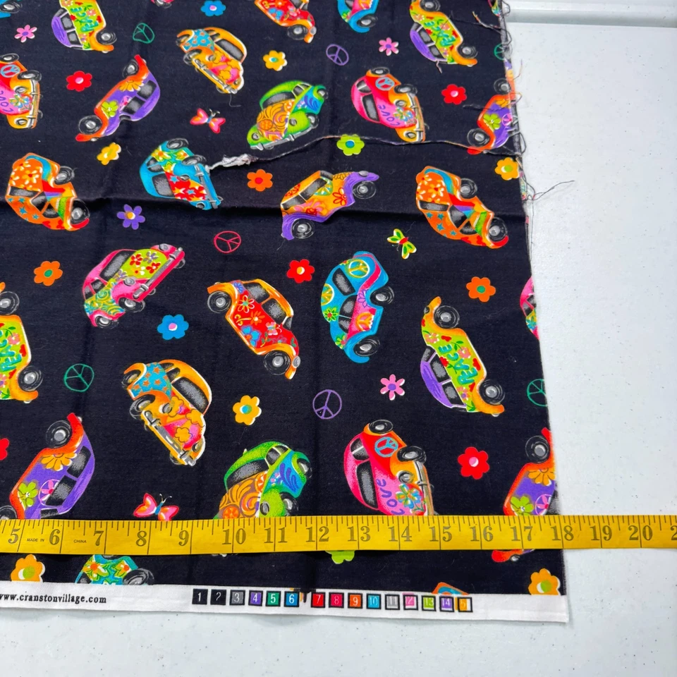 Cranston Fabric Retro VW Beetle Cars Peace Signs Flowers 60s Hippie 18x43 - Image 4 of 4
