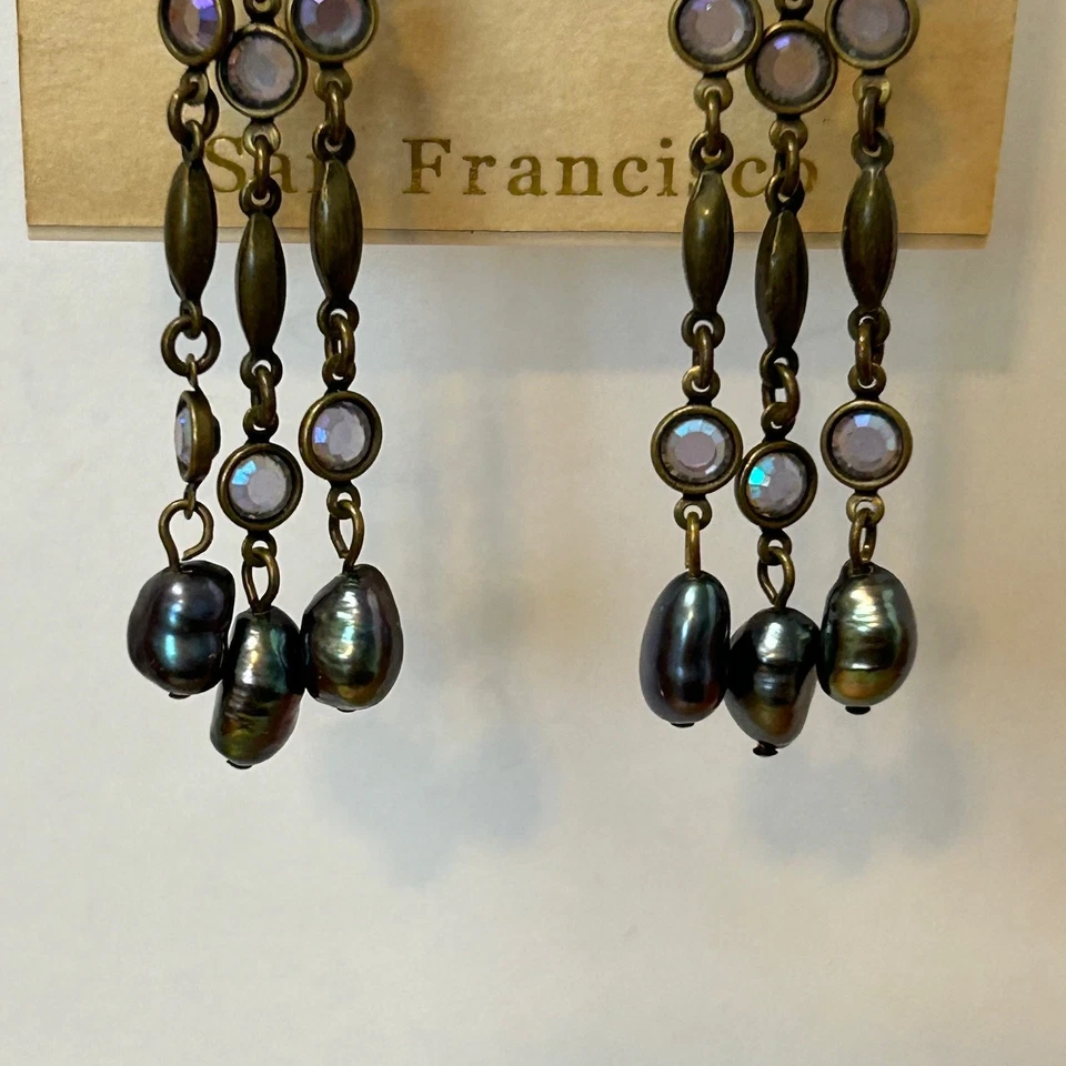 Pendientes Liz Palacios Cristal Swarovski Perlas Agua Dulce Araña Poste  Foto 2 de 4