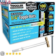 SnapToggle Drywall Anchor 1/4"-20 UNC Zinc-Plated 100 Pack Heavy Duty Anchors US