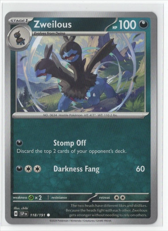 pokemon zweilous card Darkness Dragon Claw (80) Weakness Dragon 2 Retreat Cost Zweilous 147/086 - Holofoil SV