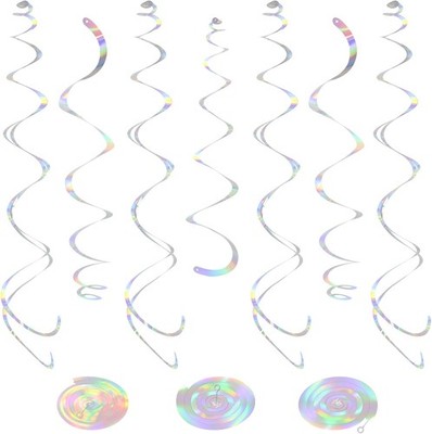 24 PCS Iridescent Hanging Swirl, Shinny Holographic Ceiling Decorations, Plastic