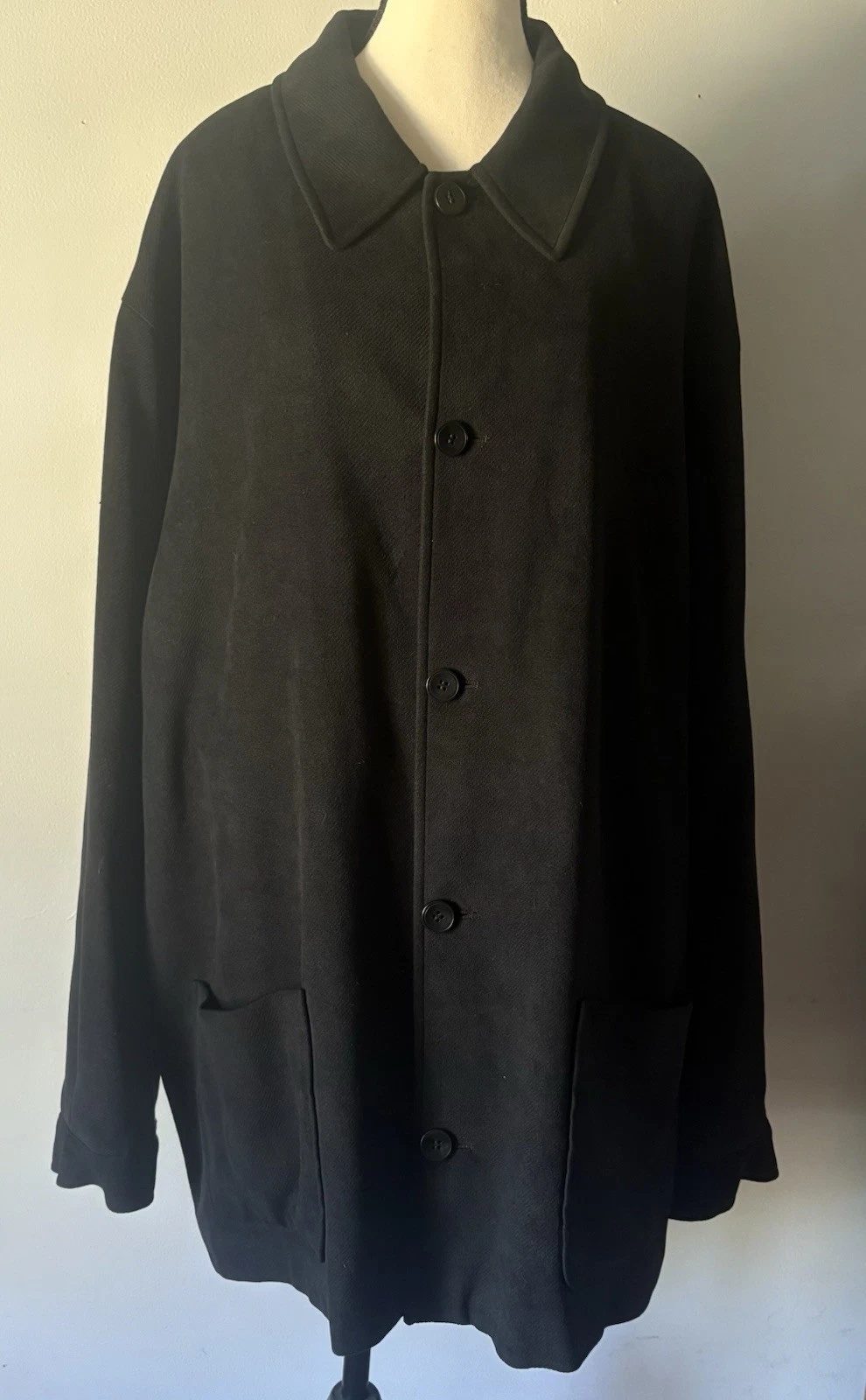 Pronto Uomo Black Twill Wool Coat Jacket Button Front Multi Pockets Lined XXL