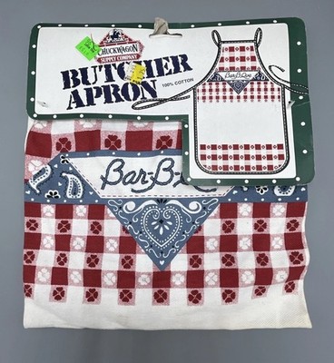 VTG Apron BAR-B-QUE Grill Bandana Style NOS Summer Party Chef Picnic *READ*