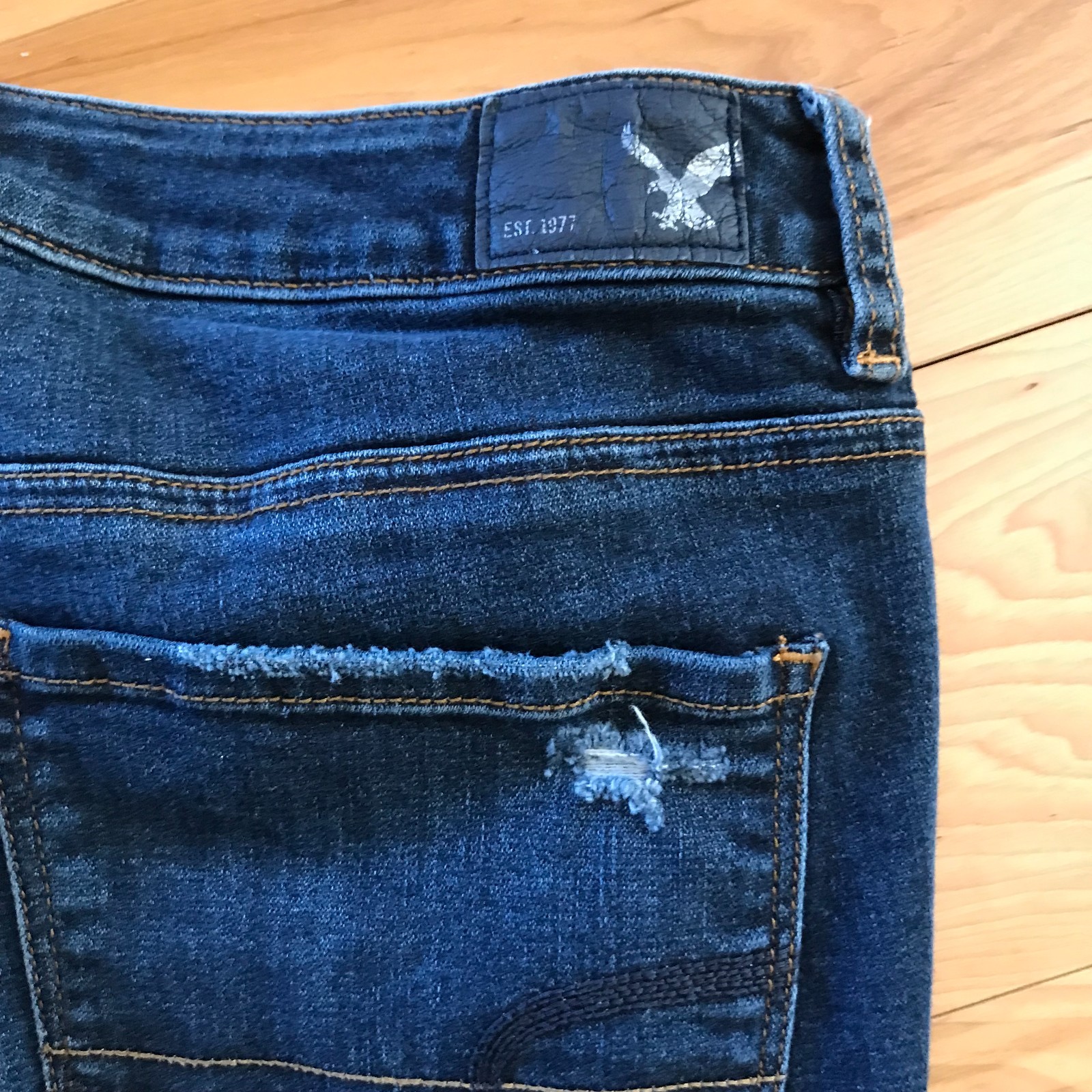 Upcycled Aztec Patchwork Jeans, Distressed Croppe… - image 5