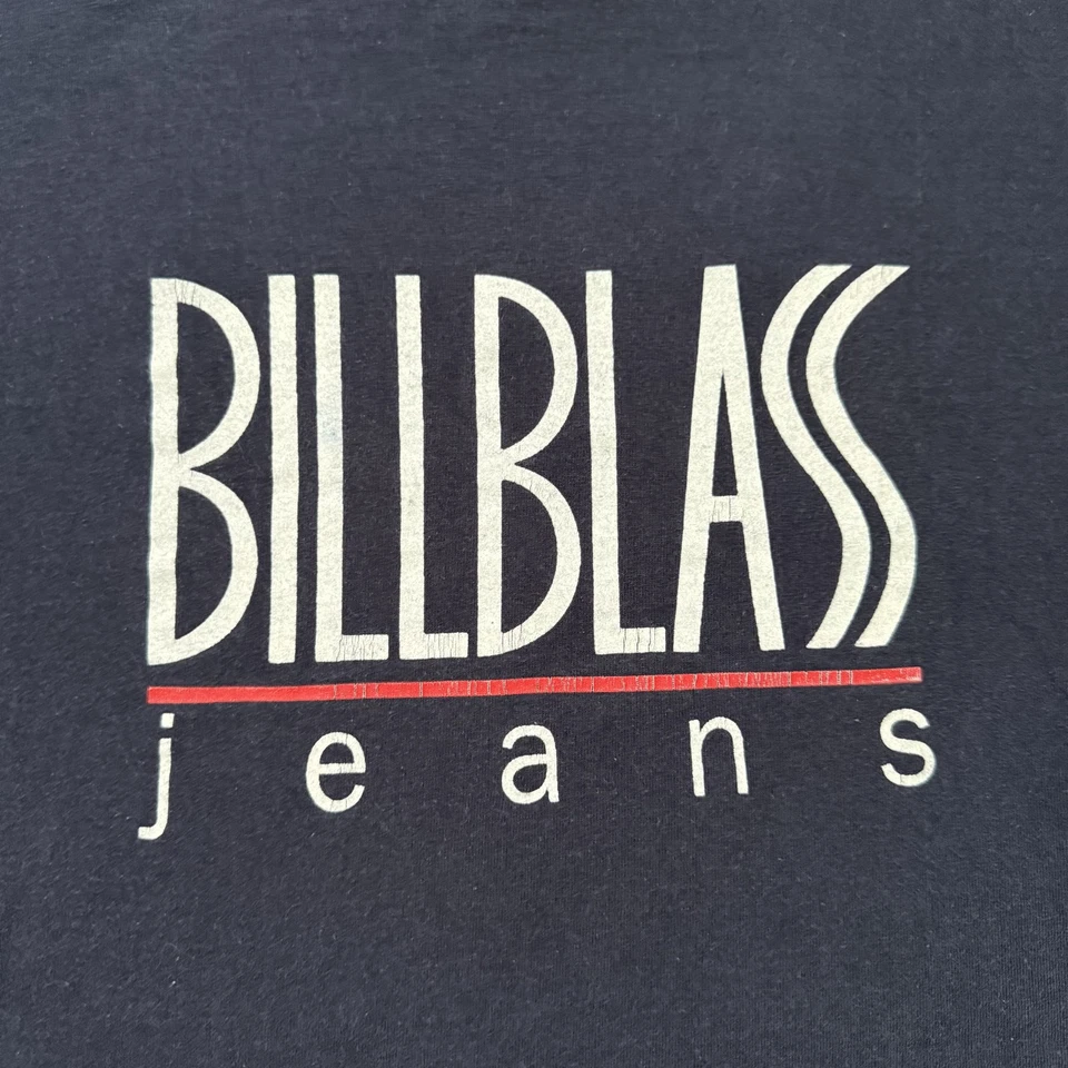 Camisa vaquera vintage Bill Blass para hombre mediana negra deletreada logotipo gráfico años 90 camiseta Foto 3 de 4