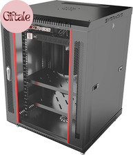 15U Wall Mount Server Rack Cabinet, 19  Locking Network Rack, 18  Deep, Glass Do