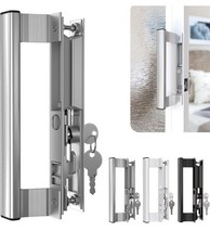 Sliding Glass Patio Door Handle Lock Set 6-5/8" Hole Spacing Keyed Silver