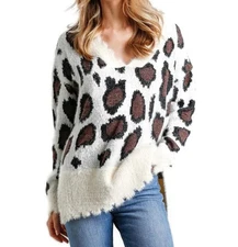 UMGEE medium white brown & black animal print fuzzy sweater