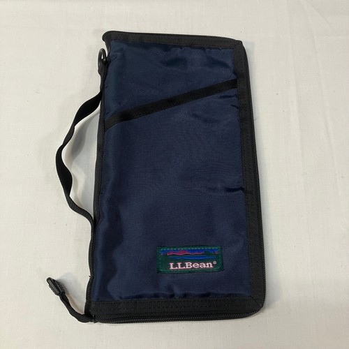 LL Bean Travel Wallet Document Organizer Navy Blue Nylon Zip Passport Case Fly