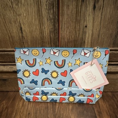 Ipsy Blue Multicolor Polyester Makeup Bag with Zipper Rainbow Heart Star Print