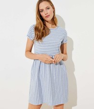 NWOT LOFT Blue Striped Short Sleeve Pocket Swing Dress SZ XS