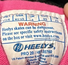 Heelys Pro 20 HE100760 Skate Shoe Youth Girls Size 4 Black Pink Women's Sz. 5