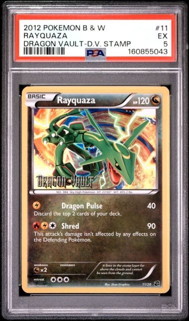2012 Pokémon Black & White Rayquaza #11 Dragon Vault Stamped Holo PSA 5