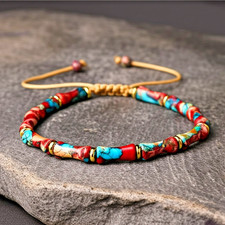 Sea Sediment Jasper Bamboo Beads Healing Women's and Men's Bracelet Handmade