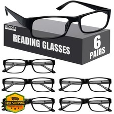 Boost Eyewear 6 Pack Reading Glasses Black Frames Men Women 1.50