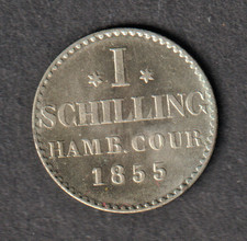 Germany Hamburg 1 schilling 1855 .375 silver coin almost uncirculated condition