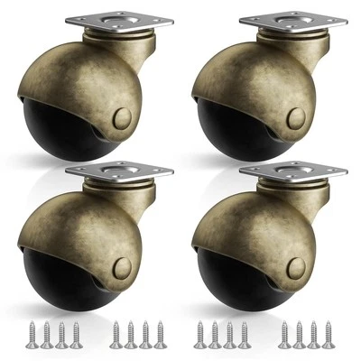 ANDUTEES Furniture Wheels 4 Pack, 1.5 Inch Ball Caster Wheels, Brass Antique