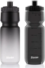 Squeeze Water Bottle 32oz, 2Pack Bike 32 Ounces, Gray White & Black 