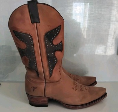 Frye Distressed Leather Boots Studded Pointy Toe Bent Rail Western Women s 10M