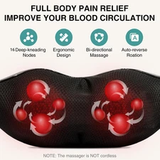 Shiatsu Neck Back Massager with Heat 3D Kneading Shoulder Leg Pain Relief Gift