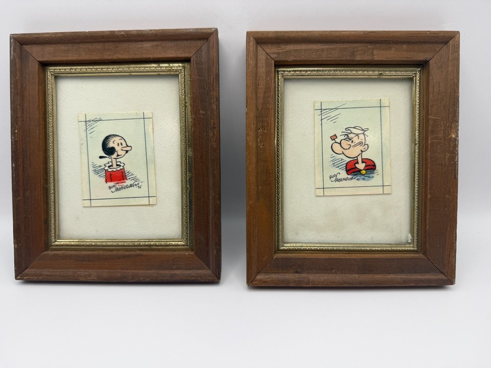 Original Bud Sagendorf Popeye & Olive Oyl Mini Watercolors Signed 1975 (Pair) Comic Art