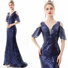 Gorgeous Glitter Sequins V Neck Mermaid Dresses Banquet Party Prom Evening Gown