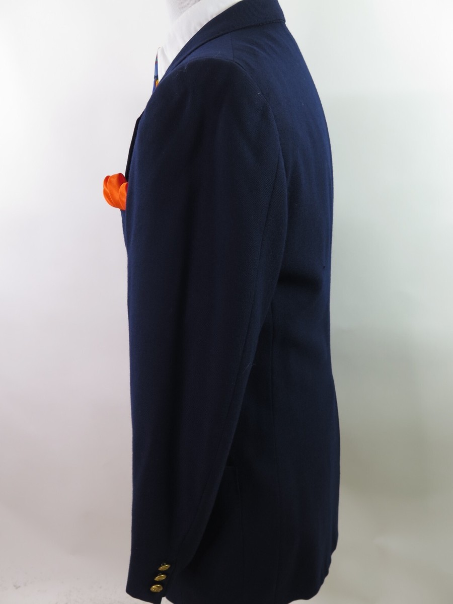 VTG Izod Lacoste Men Hopsack Blue Gold Buttons Blazer Jacket Sport