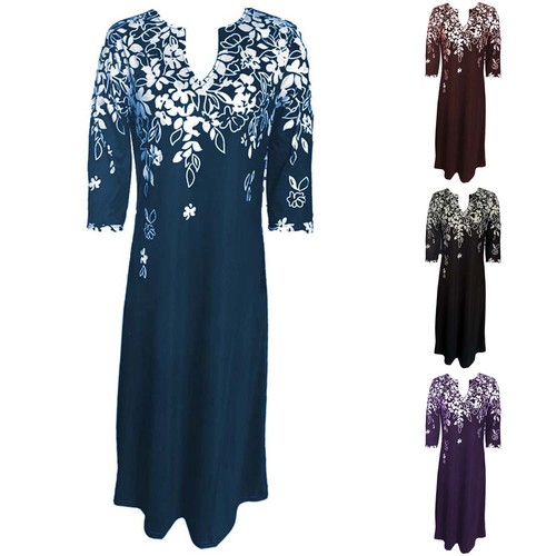 Womens Short Sleeve Pleated Midi Dress Ladies Casual Baggy Print Swing Dresses - Picture 21 of 36