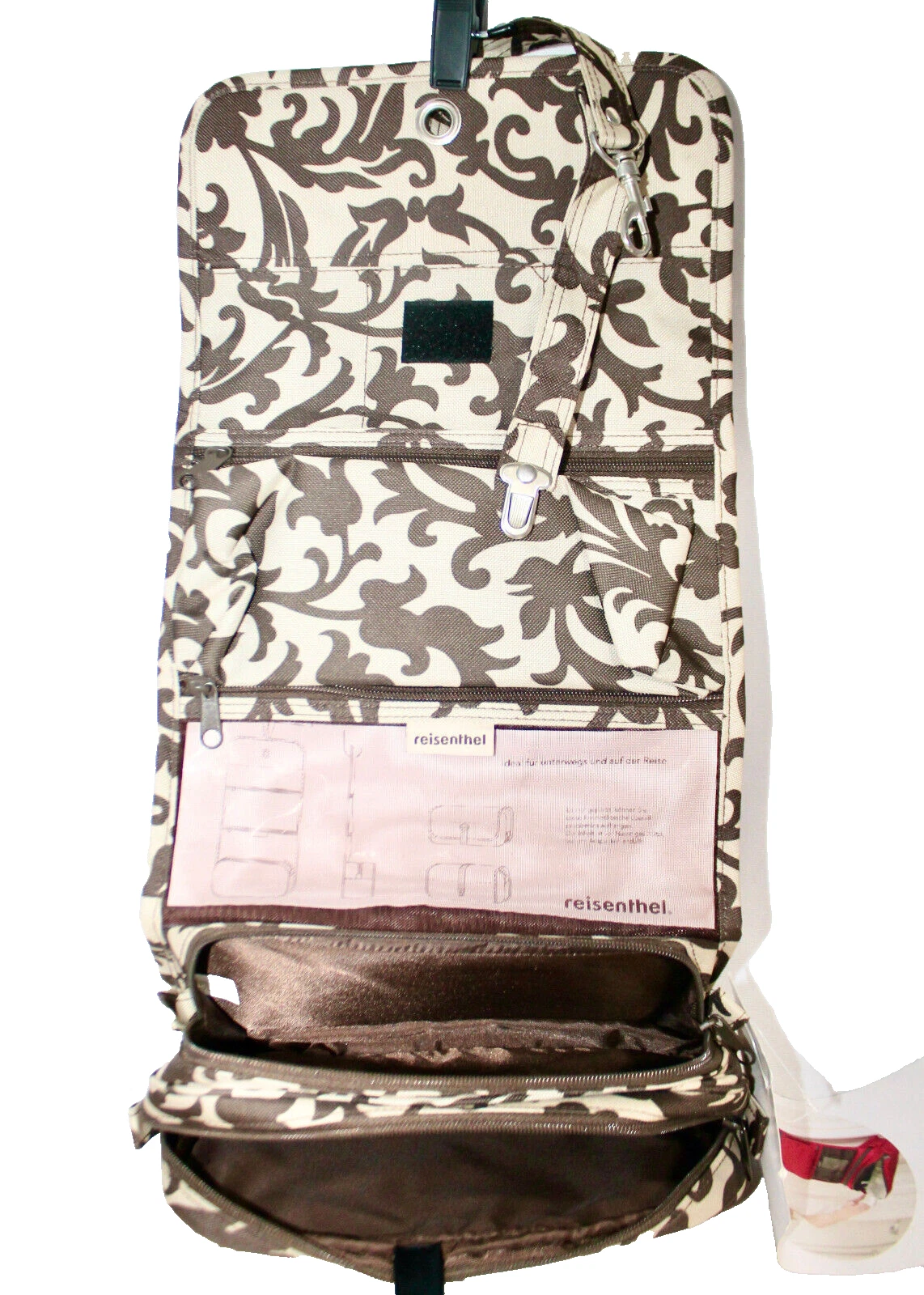 REISENTHEL Hanging Travel Toiletry Cosmetic Organizer Bag Tan Brown Floral