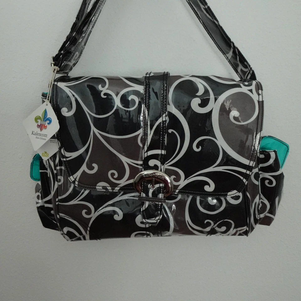 Kalencom Diaper Bag Laminated Baby Bag Black Brown + Bottle Bag Changing Pad - Image 2 of 4