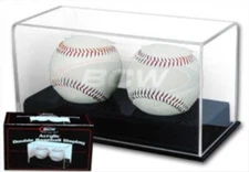 BCW Deluxe Acrylic Double Baseball Display Case #AD12-2 Black Base Ball Holder