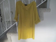 Naif Womans Small Solid Gold color Festival lace Trim Keyhole Lined Dress (boxH)