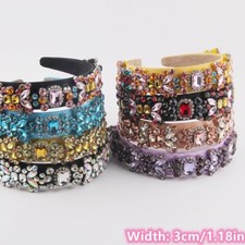 1PC Women Crystal Gemstone Headband Baroque Rhinestones Hair Hoop Shiny Tiara