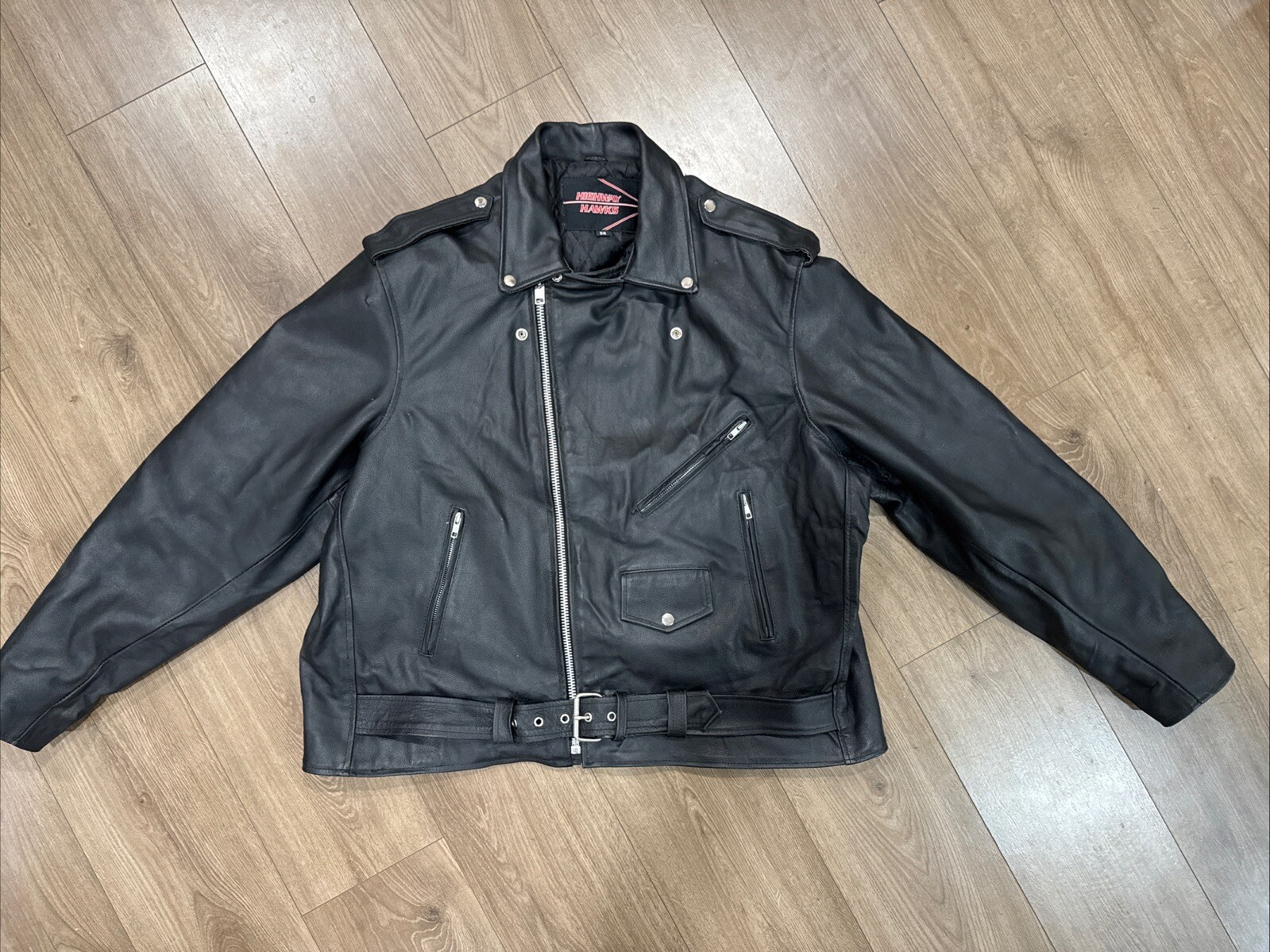 Highway Hawks Leather Biker Jacket Size 56 / XL