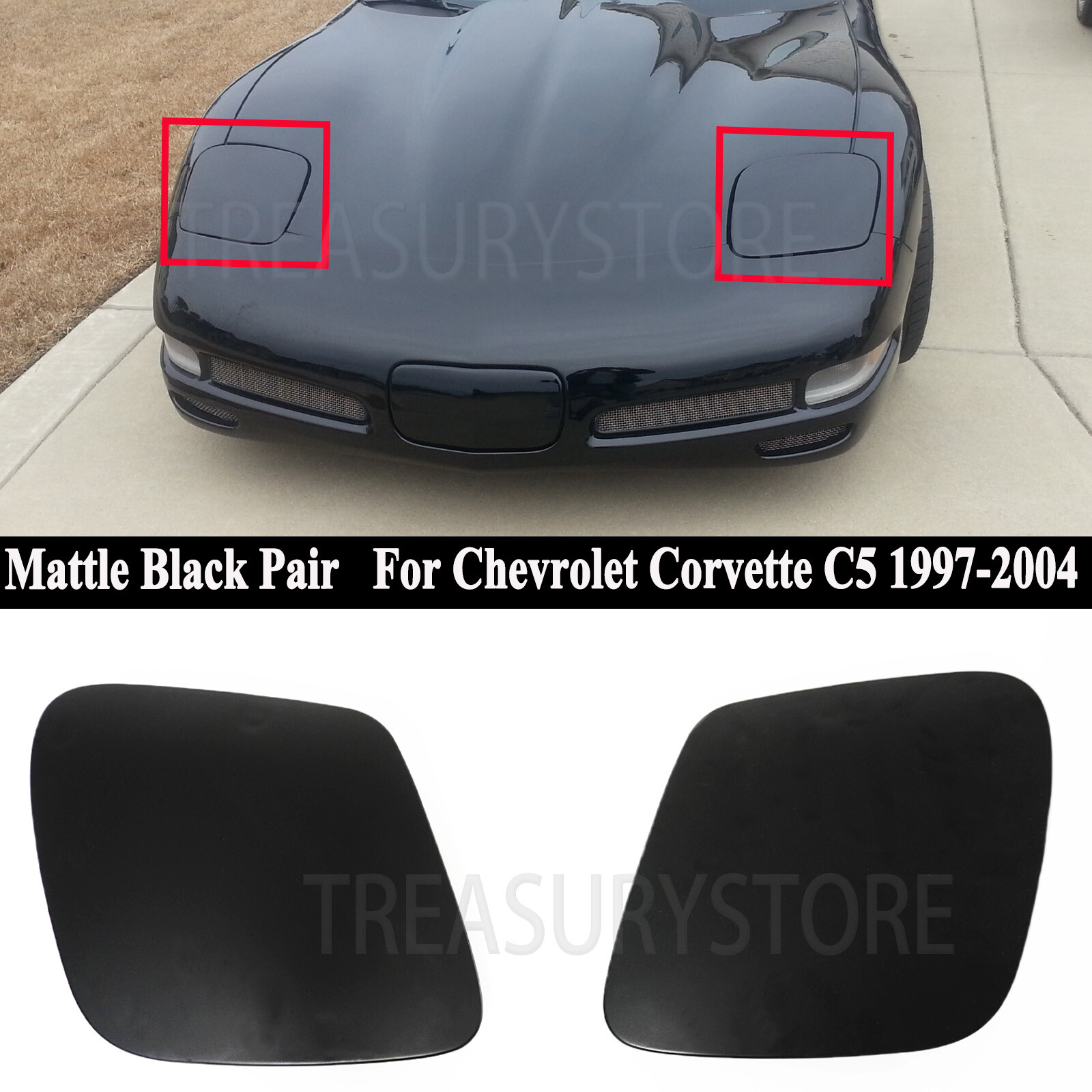 For Corvette C5 97-2004 Mattle Black Front Headlight Cover Beezl Pair Left Right