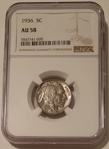1936 Buffalo Nickel AU58 NGC