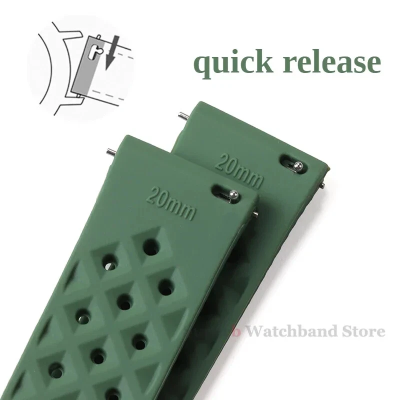 Cinturino in silicone traforato per orologio 18mm 20mm 22mm Nero Blu Rosso Verde - Immagine 3 di 4