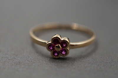Charm Flower Halo Minimal Wedding Ring 14K Yellow Gold Over 1.6Ct Simulated Ruby