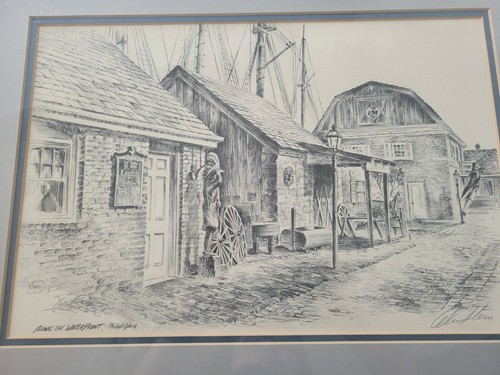 Alec STERN FRAMED Etching Along The Waterfront Philadelphia - Picture 8 of 9