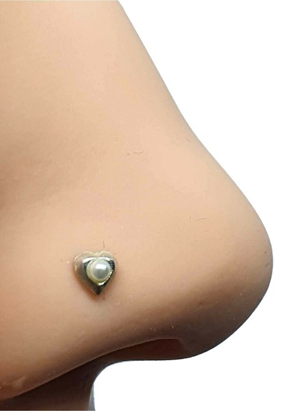 Herz Nasenstecker Perle Nasennadel 22G (0,6Mm) 925 Sterling Silber Kugelende ...-image