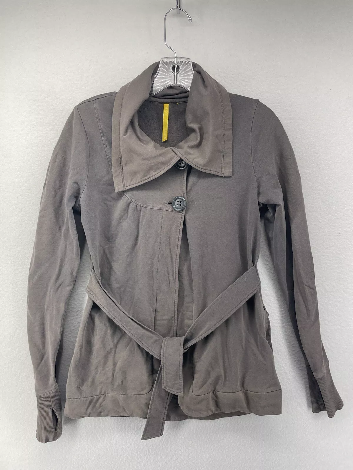 lole organic cotton blend belted thumb holes jacket